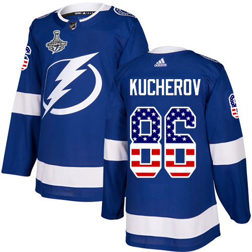 Adidas Tampa Bay Lightning #86 Nikita Kucherov Blue Home Authentic USA Flag Youth 2020 Stanley Cup Champions Stitched NHL Jersey->youth nhl jersey->Youth Jersey